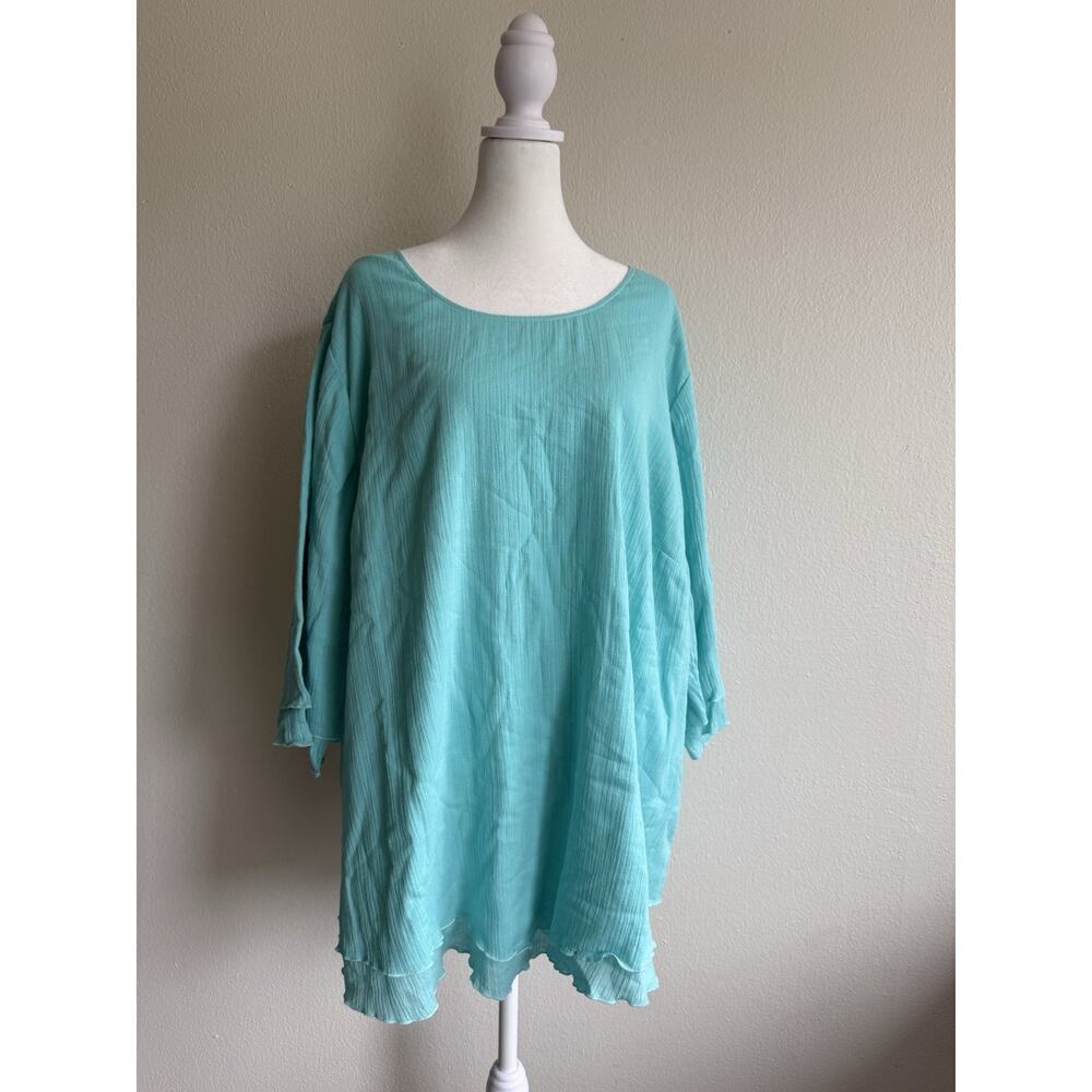 Soft Surroundings Womens Aqua Blue Splash Slit Sleeves‎ Tops Size 2X